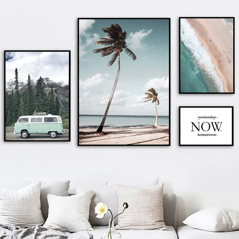 Вдохновляющие цитаты холст живопись океан дерево плакат Пляж пейзаж стены