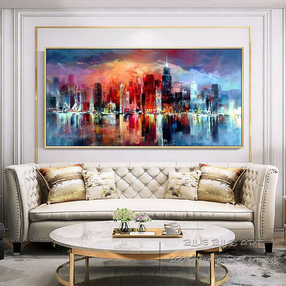 Ручная роспись настенная живопись абстрактный городской пейзаж масляная на