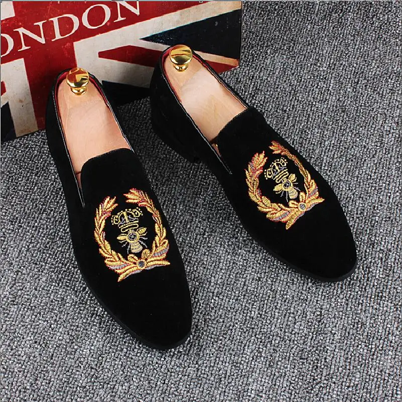 Shoes Men Velvet Loafers Embroidered Luxurious Dress Casual Handmade Breathable | Обувь