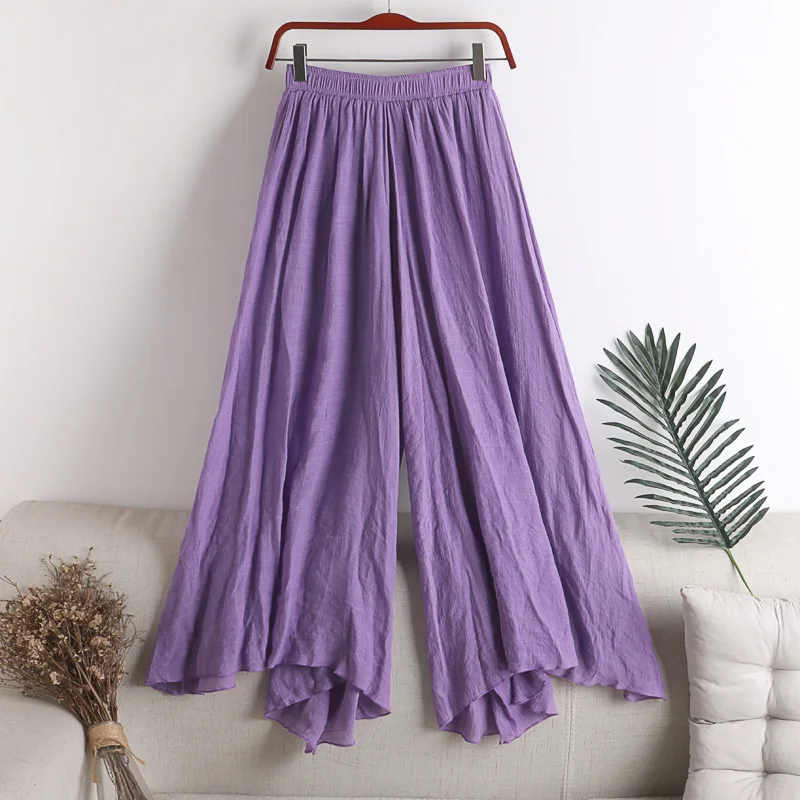 

Брюки женские летние однотонные из хлопка и льна с эластичным поясом