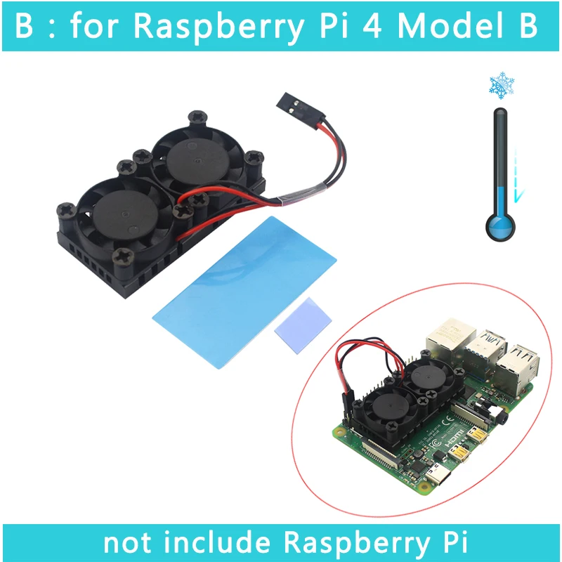 Raspberry Pi 4 Модель B двойной вентилятор с радиатором Окончательный двойной охлаждающий вентилятор кулер опционально для Raspberry Pi 3/3B+/4B - Цвет: for RPI 4B