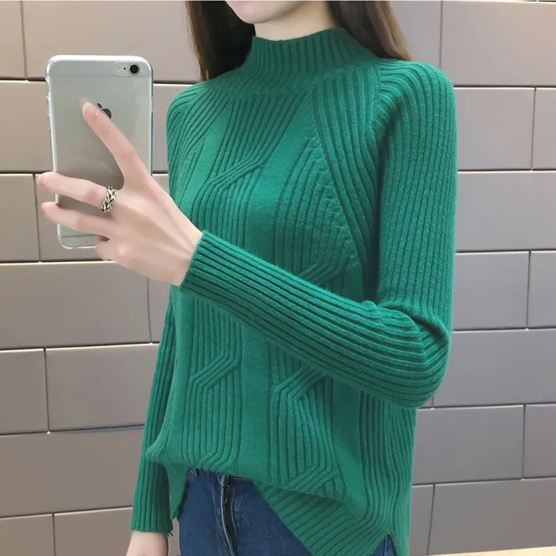 Girls Half -High Neck Bottom Trunks 2019 Reindeer Winter Solid Women Knit Loose Long Mouths Female Tops Jumper CM652 |