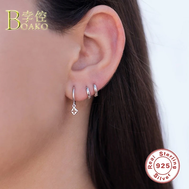 

Real 925 Silver Earrings For Women Gold Geometric Earrings Girl Ear Bone Piercing Earring Punk Female Cross Hoop aretes B5