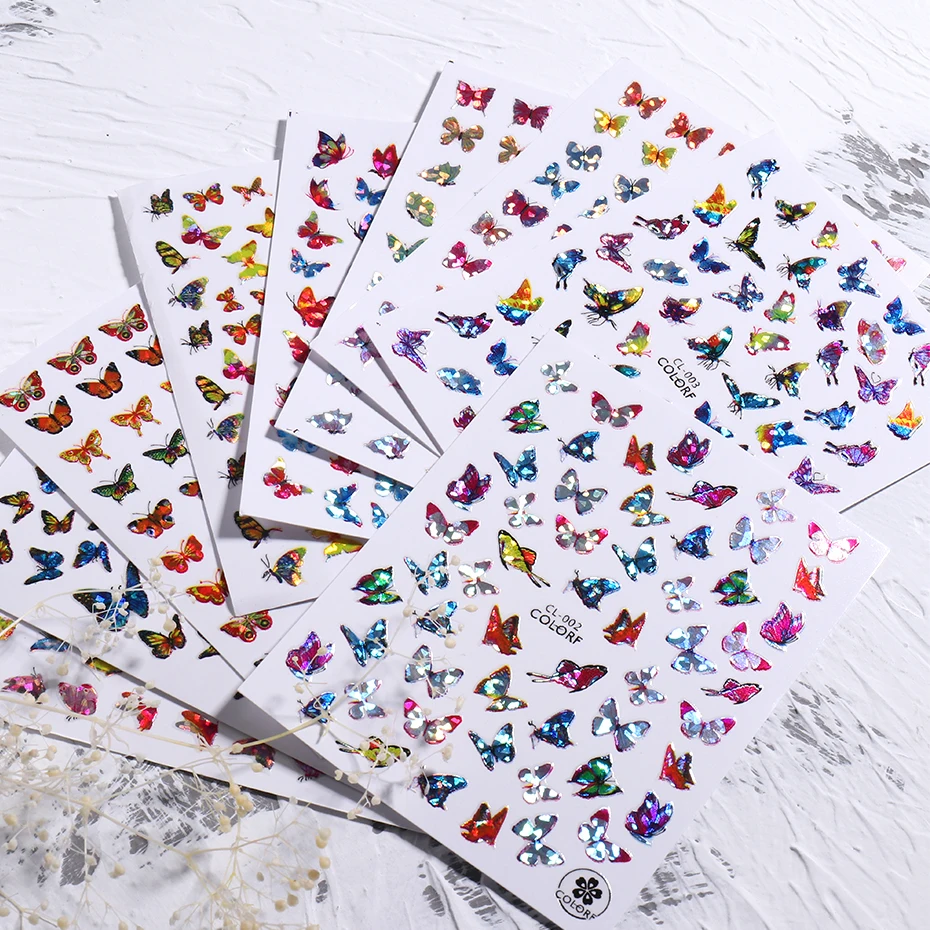 

Holographics Butterflies Nail Sticker Laser Slider Paper Aurora 3D Self-adhesive Nail Decal DIY Manicure Art Decor LACL001-027
