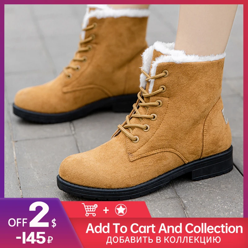 

Ankle Boots Women Snow Boots Winter Warm Lace-up Woman Shoes New Fashion Flock Plush Winter Boots Plus Size