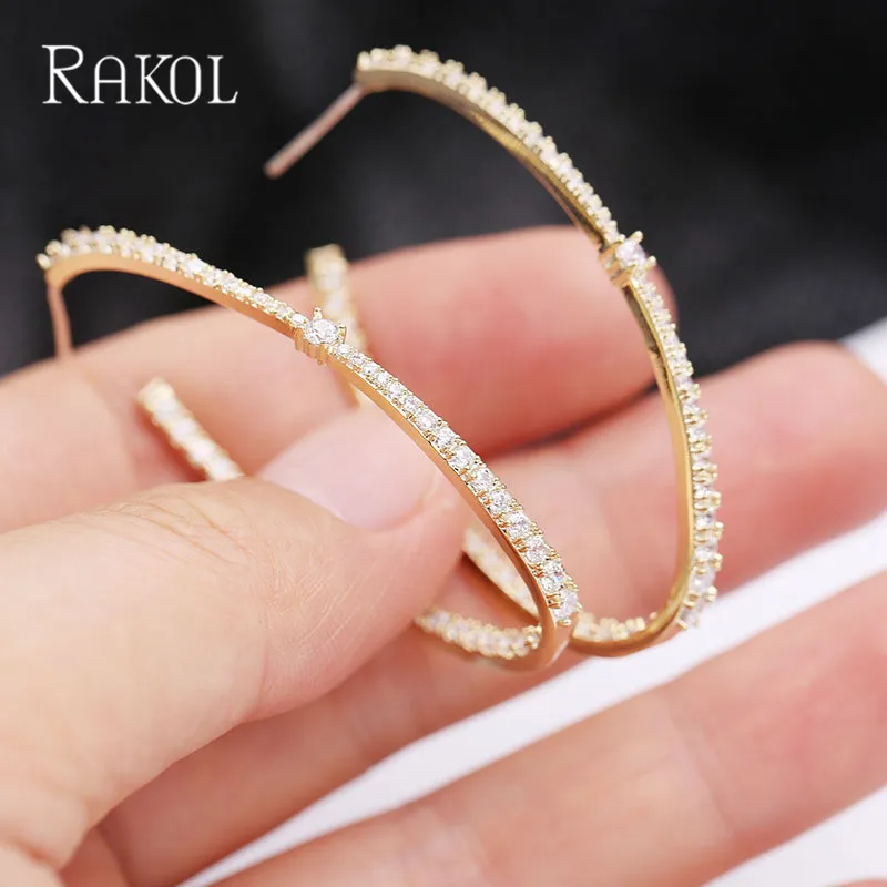 Большие круглые серьги RAKOL с блестящим кубическим цирконием новые модные женские
