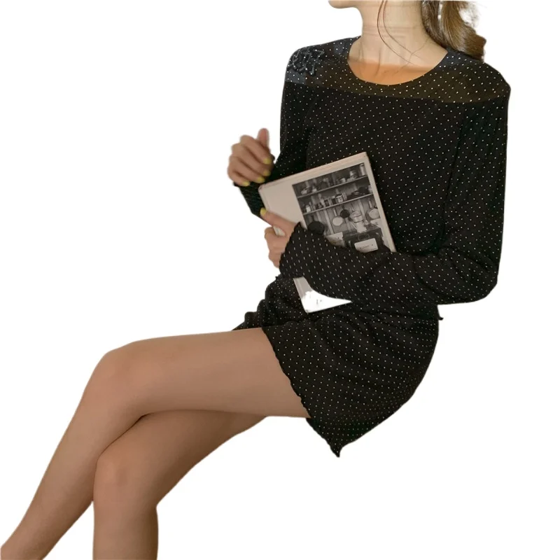 Long Sleeve Shorts Comfortable Women's Pajamas 2021 Spring Autumn Nightgowns & Sleepshirts Comfortable Wave Point Home Suit