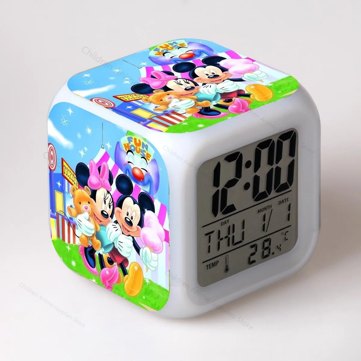 Disney Mickey Minnie Mouse Cartoon Anime Figures LED Alarm Clock Cute Light Digital Alarm Clock Kids Toys Clock Colorful Gifts
