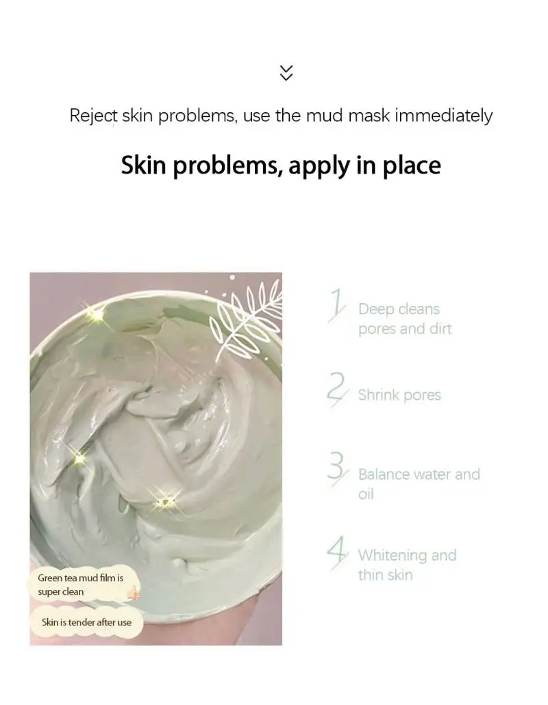 

Beauty Cooling Cleansing Mud Mask Remove Blackheads Shrink Pores Green Tea Mask Cream Oil Control Smearing Mask TSLM2