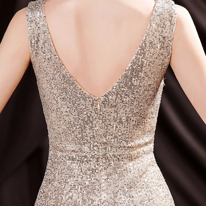 

V-Neck Sequin Crystal New For Women Elegant Date Ceremony Party Prom Gown Formal Gala Events Luxury Long Evening Dresses