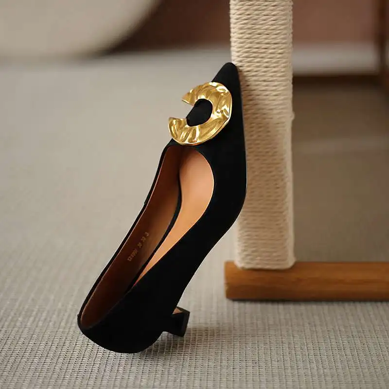 

Krazing Pot sheep suede pointed toe strange high heels metal decoration beauty lady streetwear fashion shallow women pumps L13