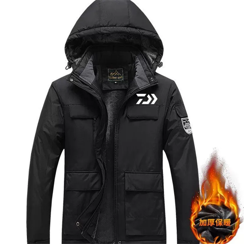 

Daiwa Fleece Fishing Jacket for Men and Women Lovers Winter Outdoor Sports Waterproof and Windproof Hooded Jacket Warm