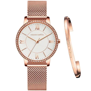 Японские кварцевые часы высокого качества, ультратонкие женские часы hannah Martin с сетчатым водонепроницаемым корпусом из нержавеющей стали, Прямая поставка