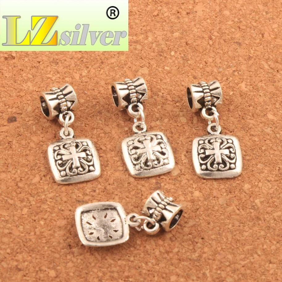 Heart Flower Cross Square Keepsake Big Hole Beads 11.9x25.9mm 100PCS Zinc Alloy Fit European Bracelets B393