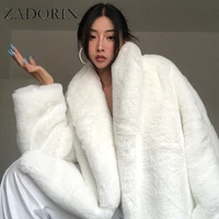 zadorin winter oversize thick warm white furry faux fur jacket women 2021 korean fashion luxury long sleeve faux rabbit fur coat