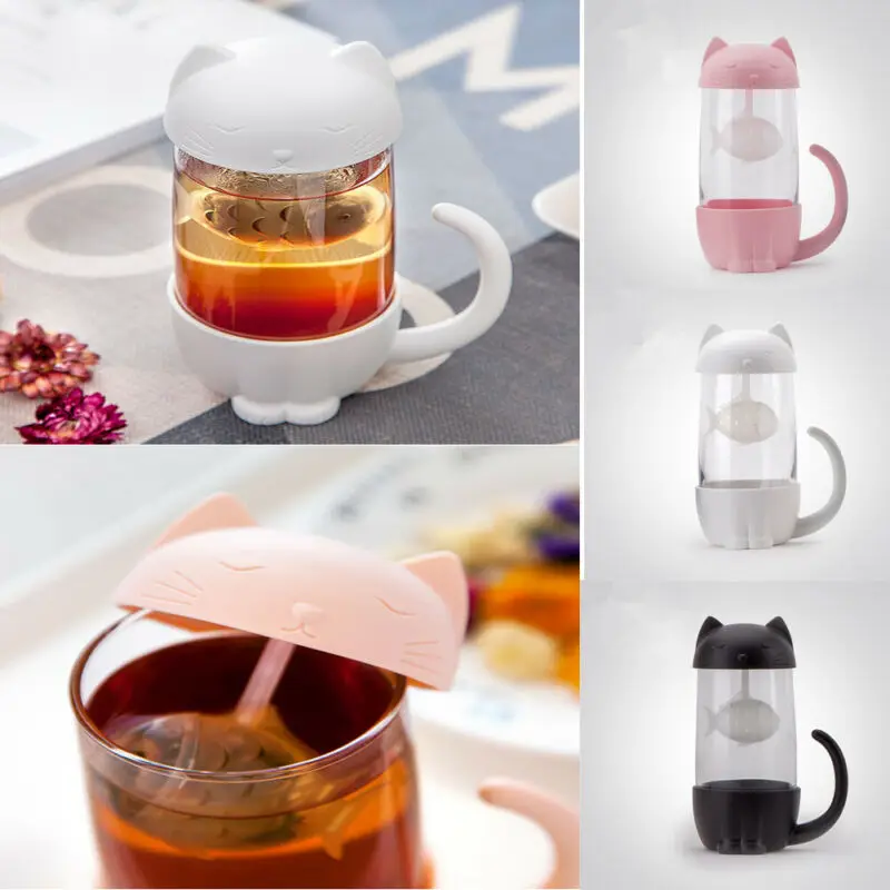 Милый Кот, стеклянная бутылка для воды, фильтр для заварки сока, чая, кружка, машина, портативная, для дома и офиса