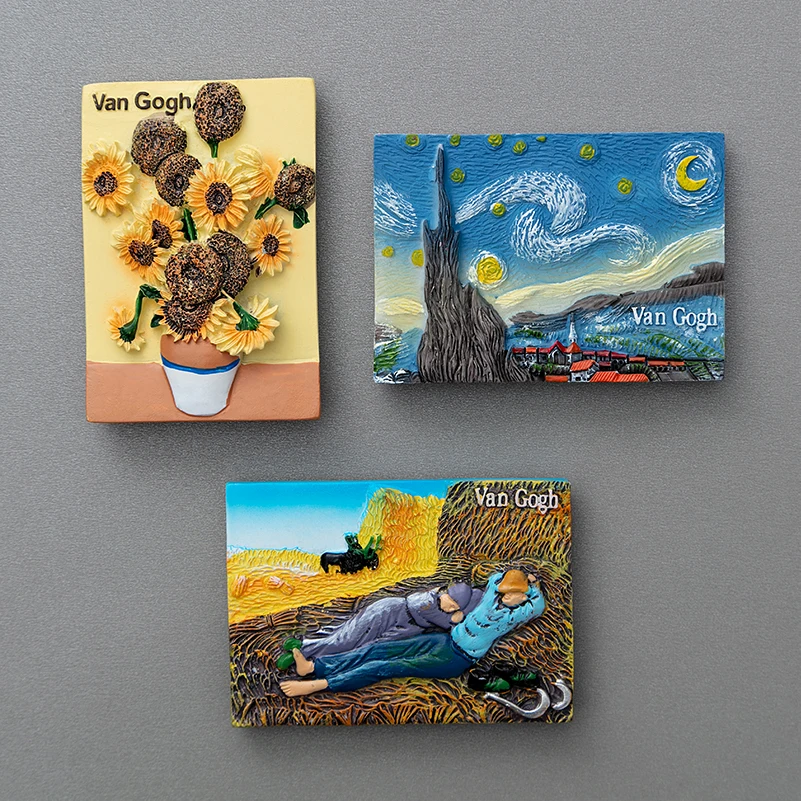 

World famous painting Van Gogh painting Picture frame 3d fridge magnets starry sky sunflower siesta refrigerator stickers gifts