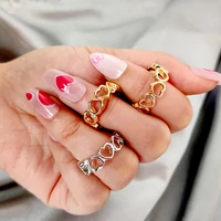 just feel trendy new hollow heart link rings for women gold silver color romantic casual wedding engagement rings party jewelry