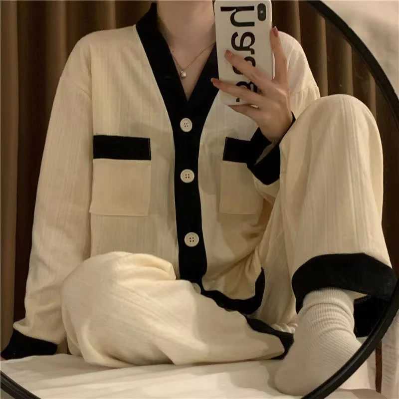 Весенне-осенние женские пижамные комплекты домашняя одежда с длинным рукавом