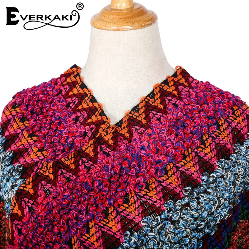 Everkaki кисточки Boho вязаный свитер шаль для женщин Обертывания толстый теплый богемный свитер шаль обертывания женский осень зима