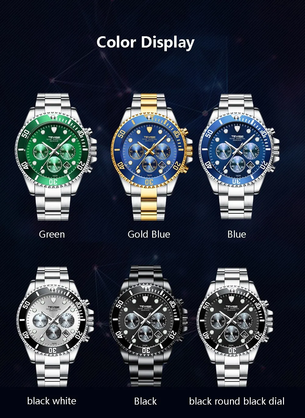 

TEVISE T823 Brand Men Watch Luxury Quartz Watch Sport Stainless Steel Clock Relogio Masculino for Gift