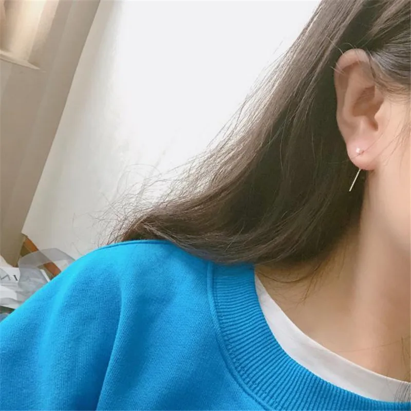 POFUNUO 925 Sterling Silver Stud Earrings Korean Style Fashion Sweet Wire Drawing Square Charm Minimalist Fine Jewelry | Украшения и