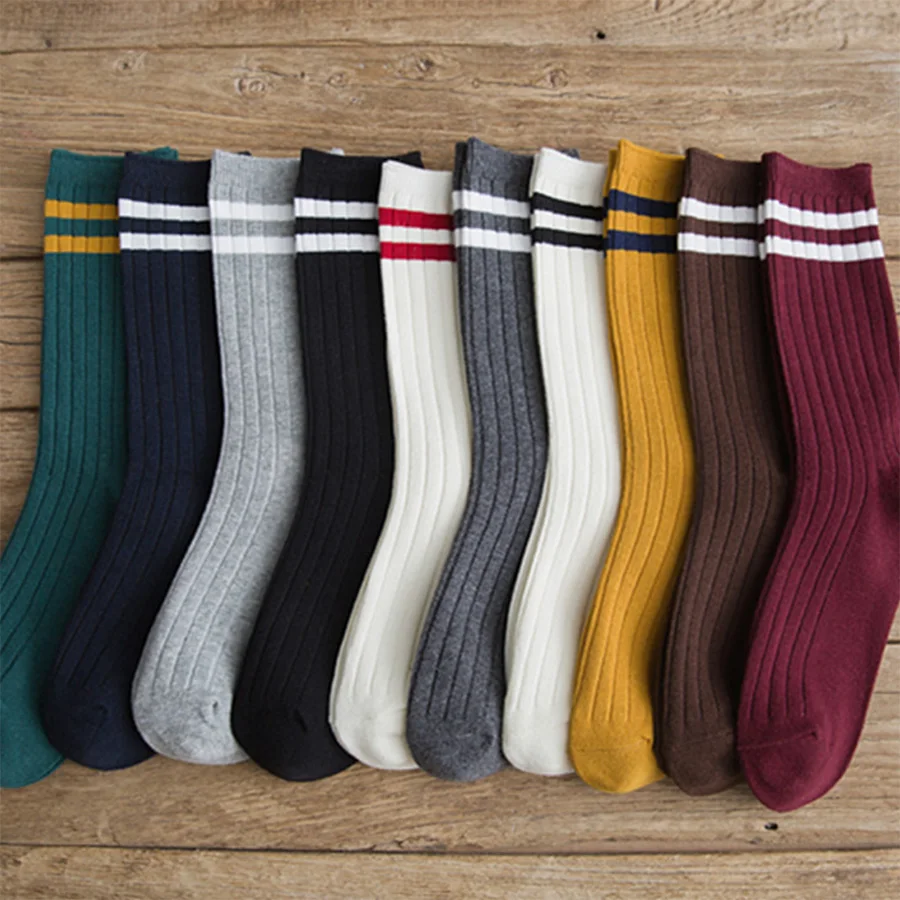 Женские хлопковые носки повседневные однотонные в полоску 10 типов носков 1