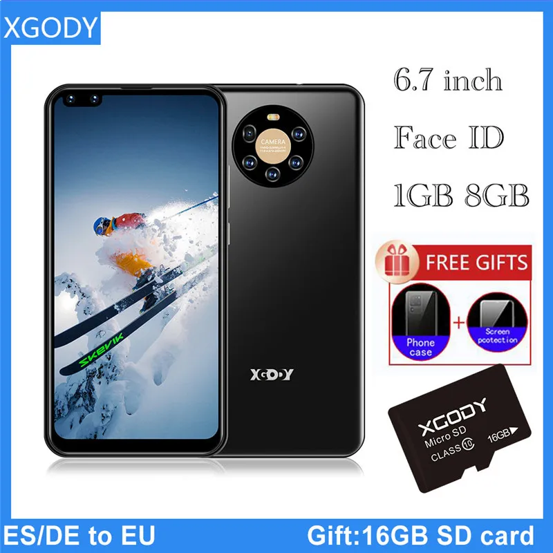 

3G Smartphones Xgody Android 8.1 6.7inch 19:9 Full Screen 1GB 8GB Quad Core 5MP Camera GPS WiFi 2800mAh Face ID Mobile phones