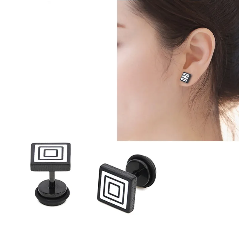 Круглые циркониевые серьги унисекс черного цвета из нержавеющей стали