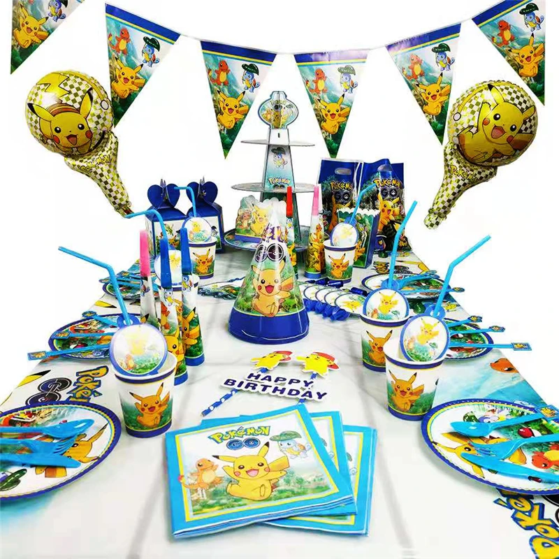 

20Japanese Pokemon Theme Pikachu Characters Birthday Party Decoration Tableware Dinner Plate Tablecloth Paper Cup Popcorn Bucket