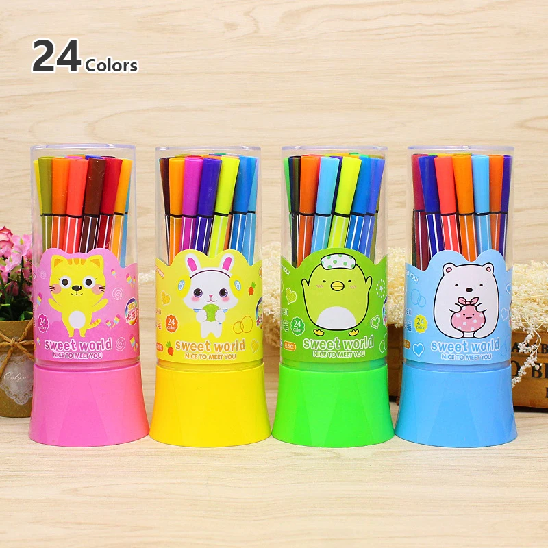 Набор акварельных ручек 24 цветов маркеры для рисования на мягких волоконных