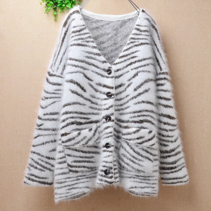 Женский кашемировый вязаный кардиган толстый Свободный из ангорской шерсти с