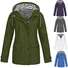 Женская однотонная дождевая куртка, водонепроницаемый дождевик с капюшоном, ветрозащитная новая теплая куртка, ветрозащитная уличная куртка