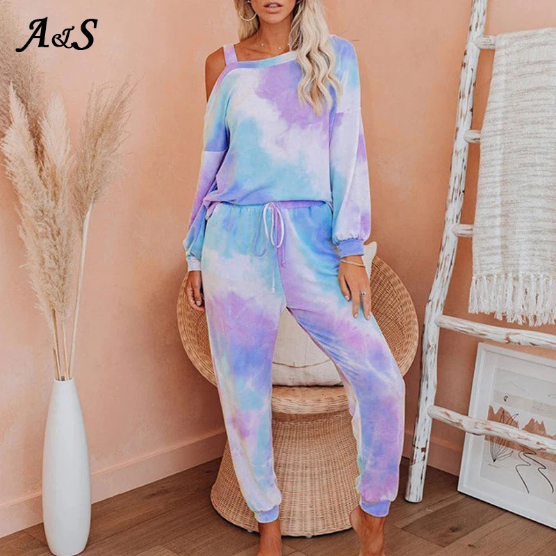 Женский свободный тренировочный костюм с галстуком краской повседневный