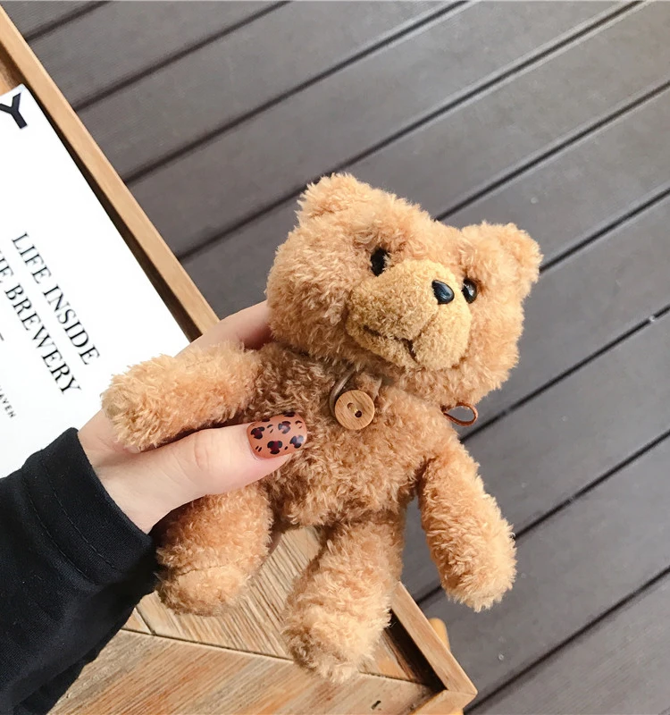 

Cute Plush Buttons Bear Case for Freebuds 3 Bluetooth Earphone Charge Case Protective for Huawei FreeBuds Case