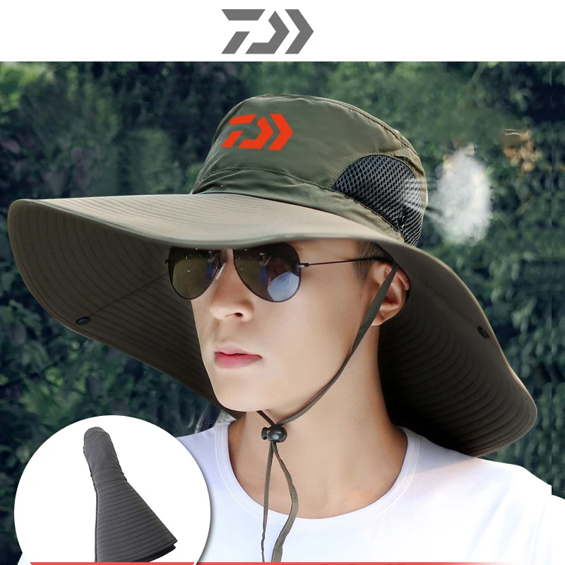 

2020 Daiwa Fishing Cap Man Outdoor Big Edge Fishing Hat Mountaineering Anti-ultraviolet Sunscreen Breathable Multipurpose Adjust