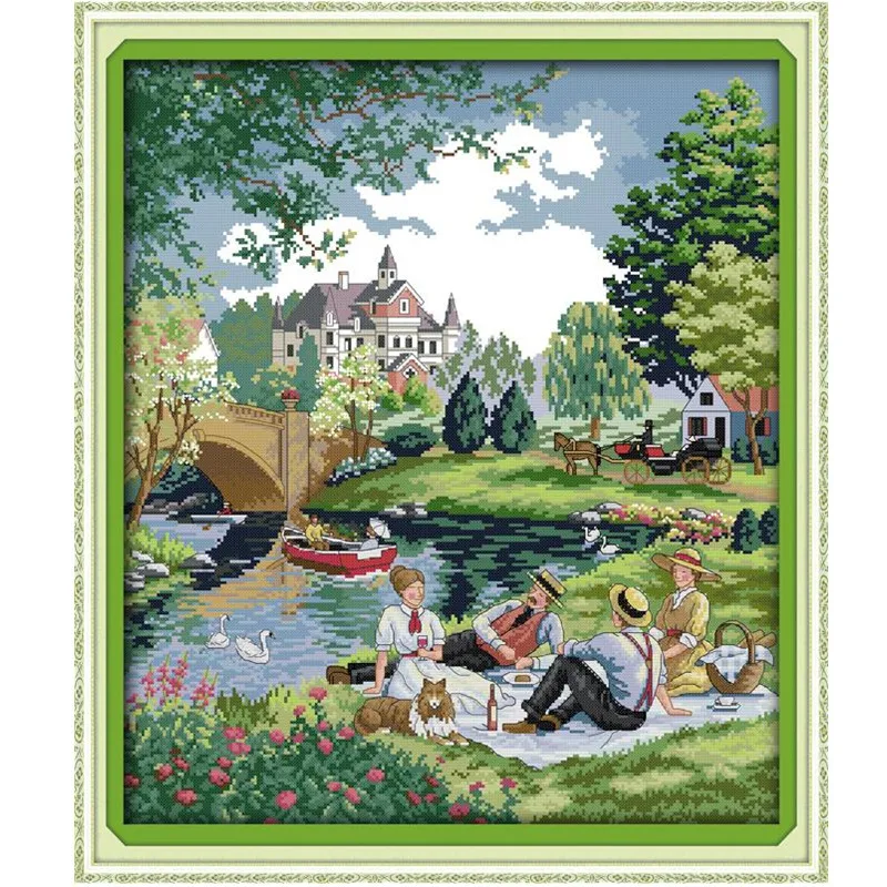 Free DIY Needlework Cuadros A Picnic in the Suburbs Together DMC Cross Stitch Kits for Embroidery Knitting Needles Crafts Hobby | Дом и сад
