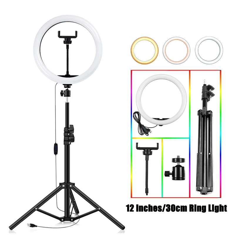 Светодиодный кольцевой светильник 12 дюймов 30 см с мини триподом 55 110 зажим для