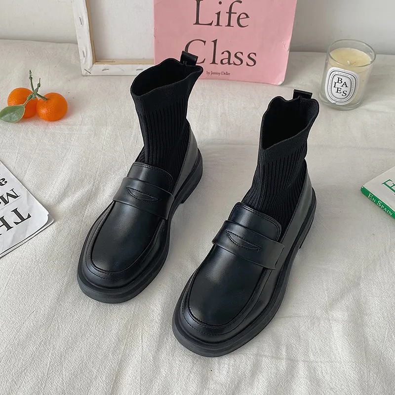 

Woman Flat Boots Boots-Women Shoes Winter Footwear Round Toe Luxury Designer Low 2021 Leather Ladies Mid Calf Rubber Black Fash