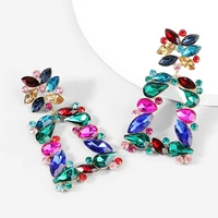 fashion design high quality zinc alloy color crystal drop earrings for woman long rhinestone party shining jaewelry accessories
