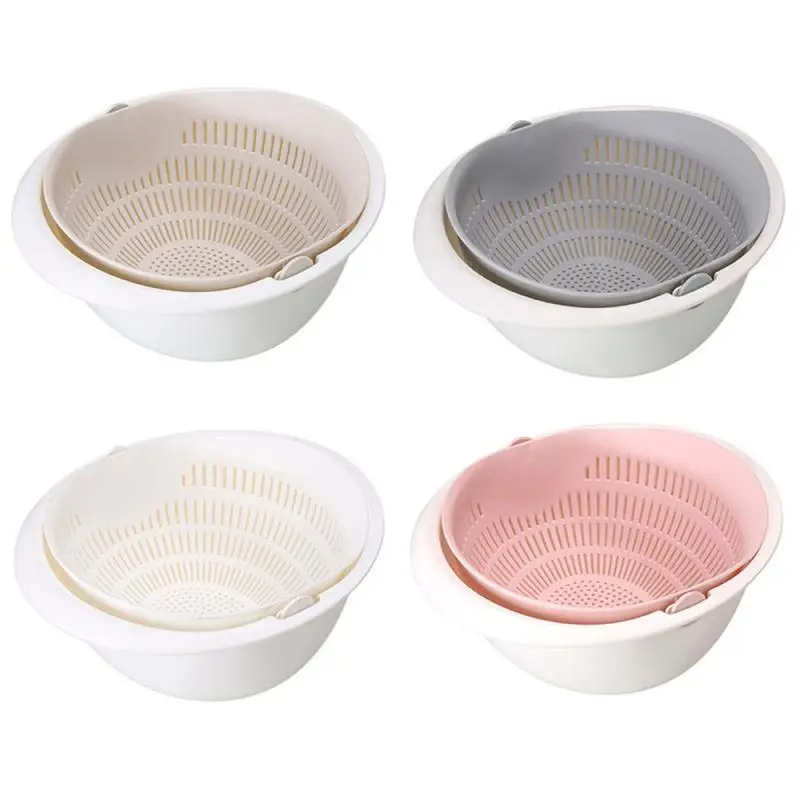 

1Pc Kitchen Silicone Double Drain Basket Bowl Washing Storage Basket Strainers Bowls Drainer Vegetable Cleaning Colander Tool
