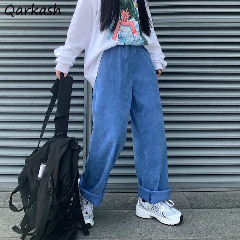 

High Waisted Pants Women Spring Casual Solid Baggy Cozy Hipster Feminine Harajuku Unisex Couple Corduroy Teens Wide Leg Trouser