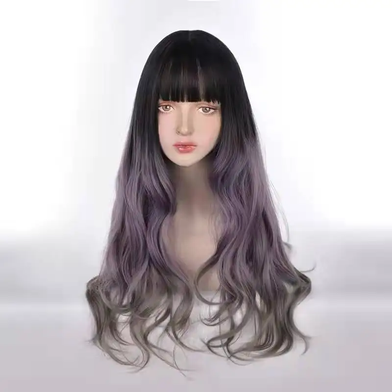 

GAKA синтетические волосы для женщин длинные вьющиеся волосы градиент фиолетовый Лолита Стиль термостойкий косплей парик с челкой