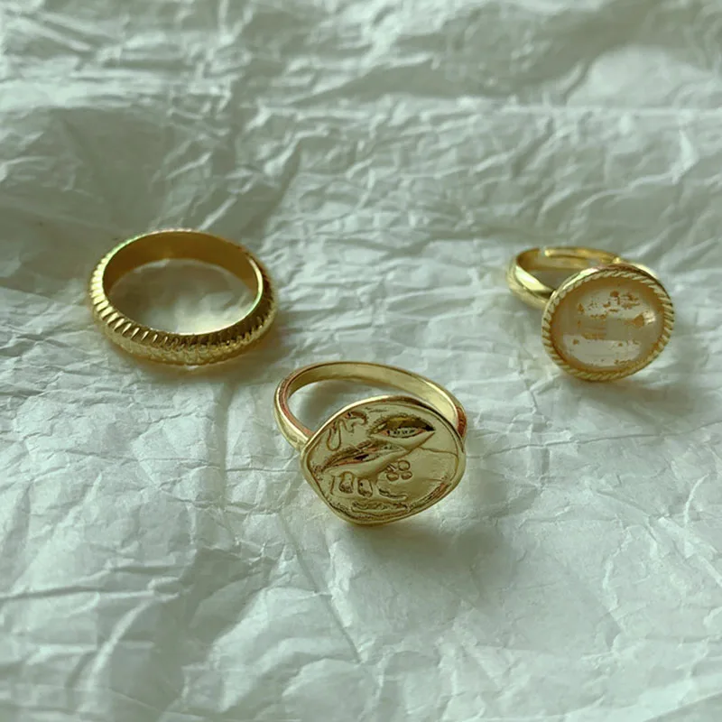 Женское Винтажное кольцо в стиле барокко золотистое круглое форме диска |