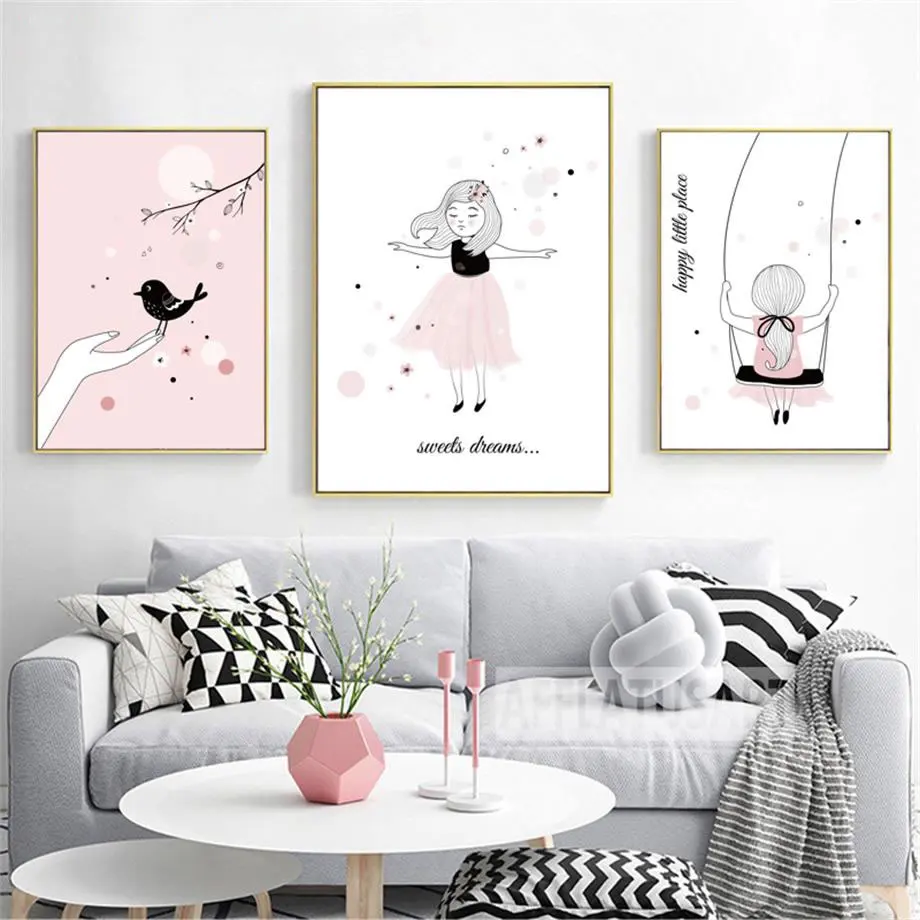 Розовое нижнее белье с принтом для девочек птица мечта художественная стена