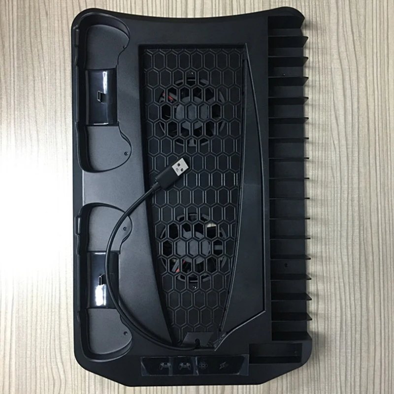 

for PS5 Host Universal Multi-Function Cooling Fan Base, with Disc Storage Rack for PS5 Game Handle Two Chargers