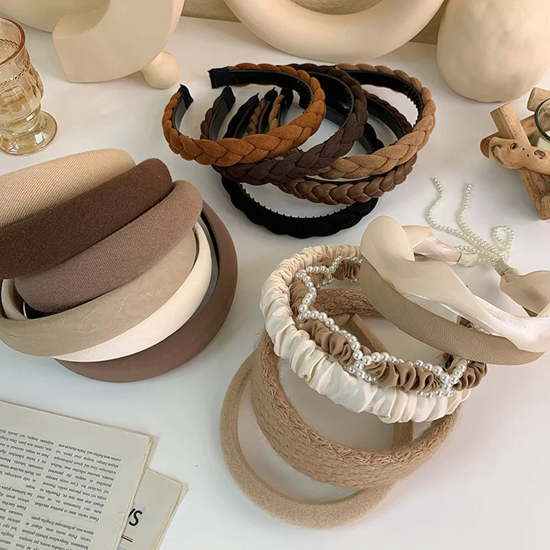 

1pc Wide-brimmed Fabric Autumn Winter Hairband Women Retro Korea Sweet Headband Pearl Braided Hair Hoop Girls Hair Accessories