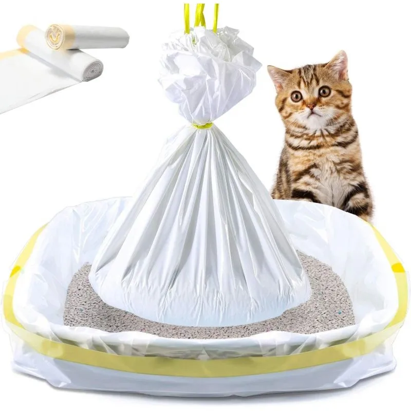 Liners, 14 Count Jumbo Extra Durable Large Drawstring Kitty Litter Pan Bags Cat Waste Litter Bag Pet Cat Supplies