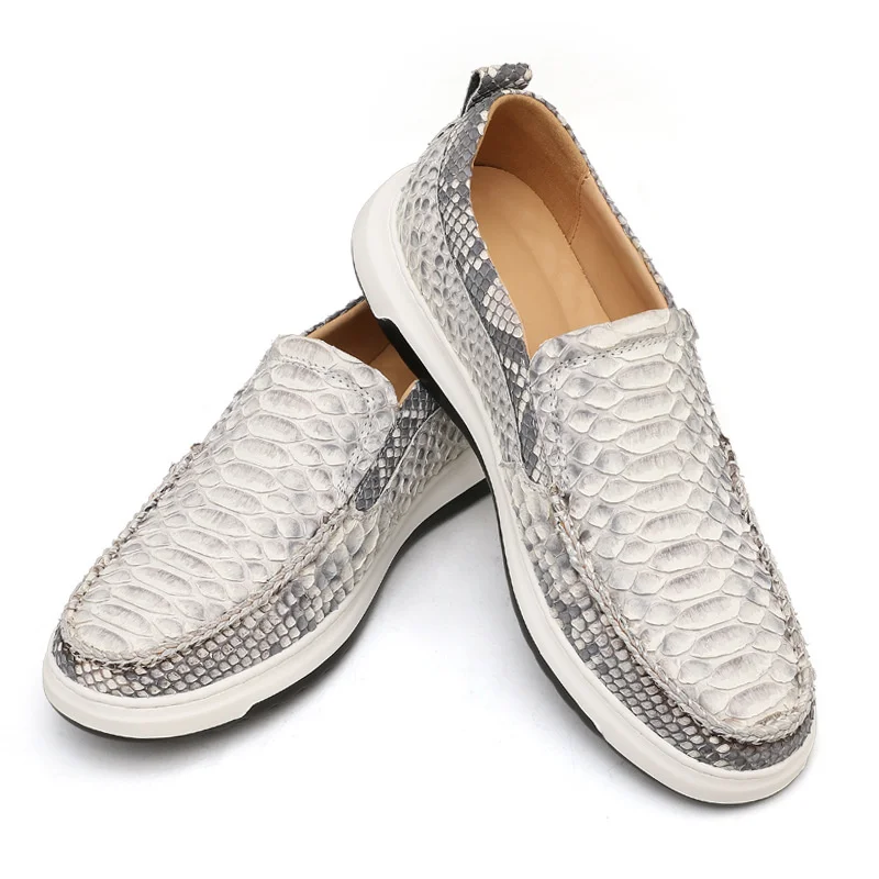 

2021 new casual bean man high quality designer luxury brand fashion versatile board Python Leather genuine shoes Free shipping