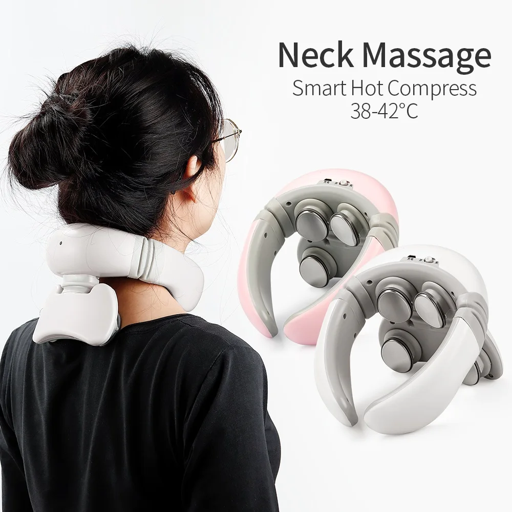 

4 Heads Magnetic Pulse Vibration Neck Massager for Pain Relief Health Care Relaxing Deep Tissue Cervical Massage Remote Control